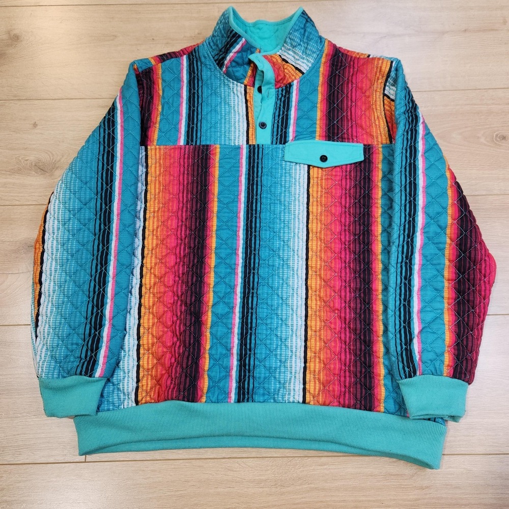 Crazy Train Blouse Womens Medium Multicolor Quilted Western Stripe Pullover